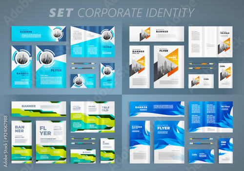 Set Corporate Identity template cover flyer, tri-fold, banner, roll up banner, business card