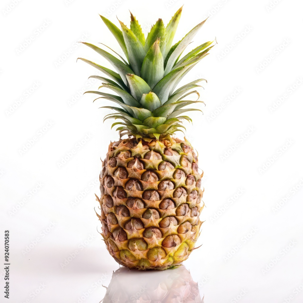 Whole pineapple on a white background in a standard x scale display. Generative AI Whole pineapple on a white background in a standard x scale display. Generative AI