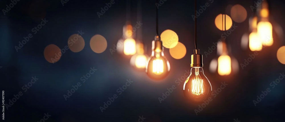 Hanging Edison Bulbs Illuminating Dark Room with Warm Light Hanging Edison Bulbs Illuminating Dark Room with Warm Light