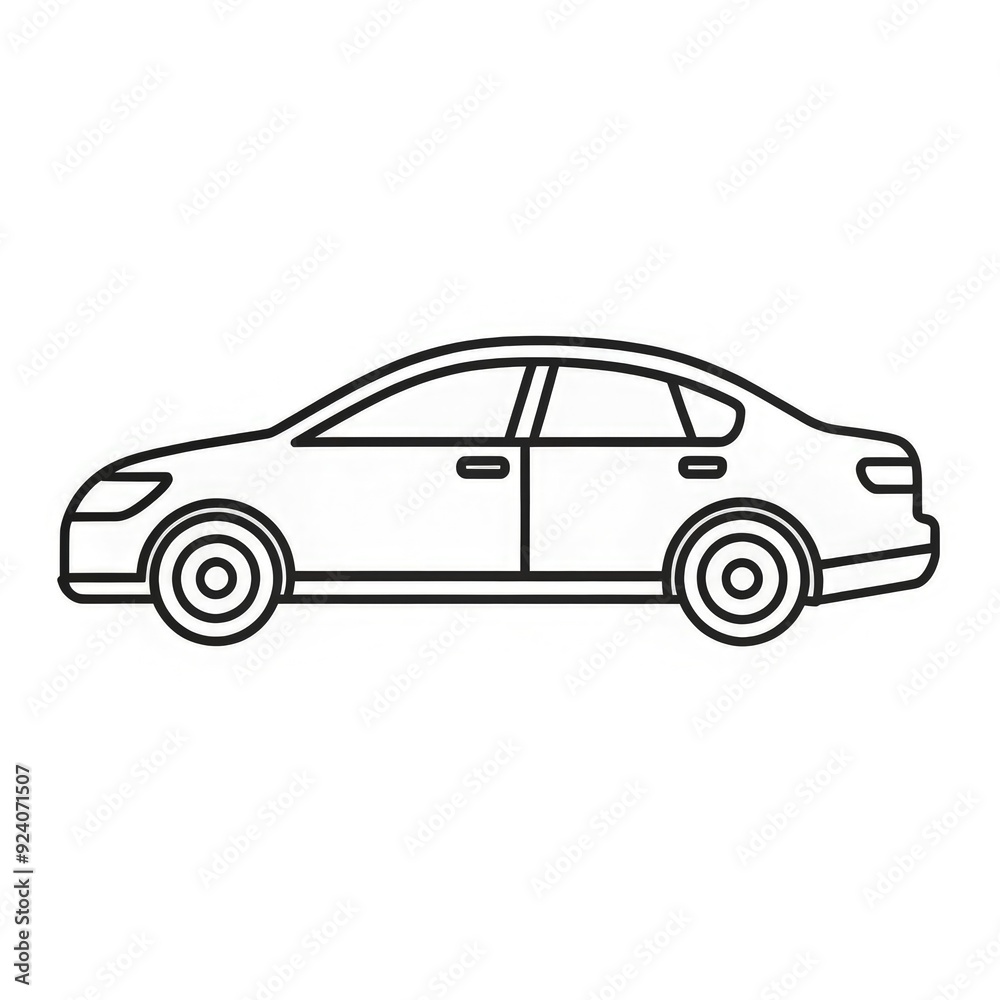 Sedan icon in black and white line art style for illustrations and designs. Generative AI Sedan icon in black and white line art style for illustrations and designs. Generative AI