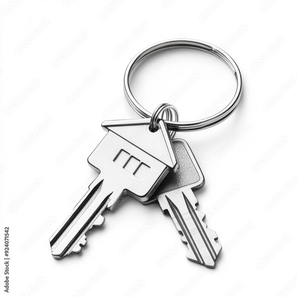 House Key with Keychain on White Background House Key with Keychain on White Background
