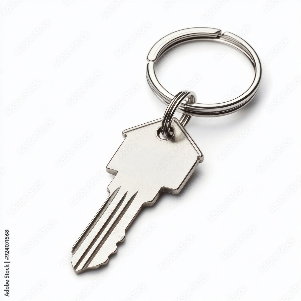 House Key with Keychain on White Background House Key with Keychain on White Background