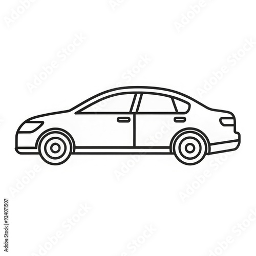 Sedan icon in black and white line art style for illustrations and designs. Generative AI