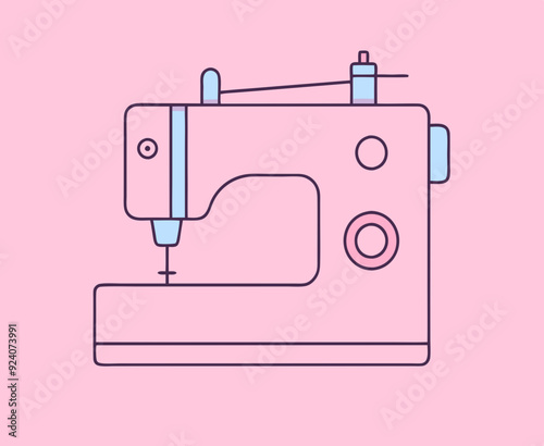 Pink electric sewing machine isolated vector illustration