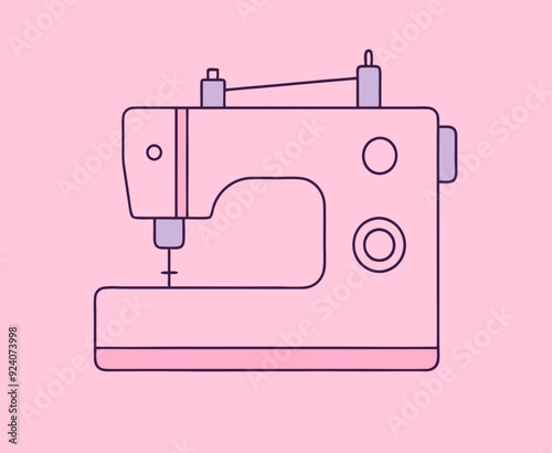 Pink electric sewing machine isolated vector illustration