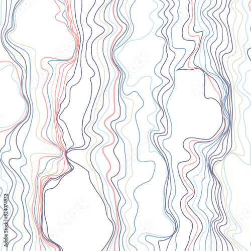 Abstract pattern of colored lines . The pattern of spreading water with islands. The concept of technology, science, sound propagation, landscape change, illusion and hallucination