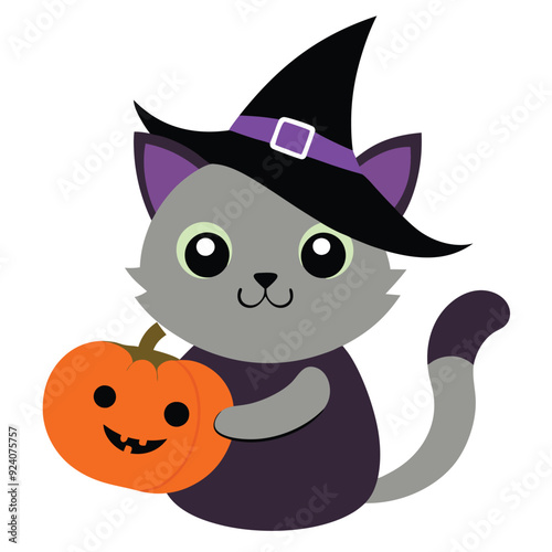 Black and White Halloween Cat-Pumpkin Costume Icon Vector Illustration