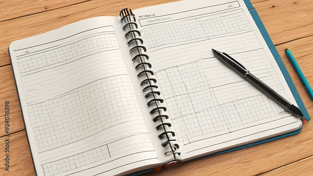 Notebook and pen on wood table Notebook and pen on wood table