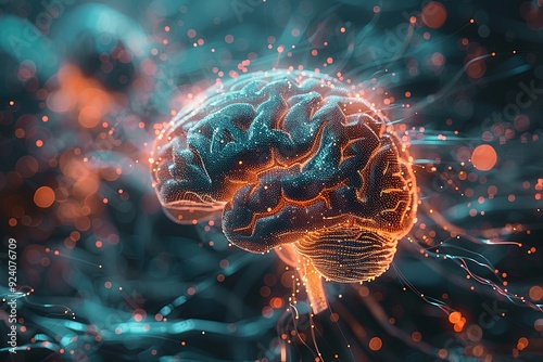 Abstract illustration of dopamine spreading in the human brain