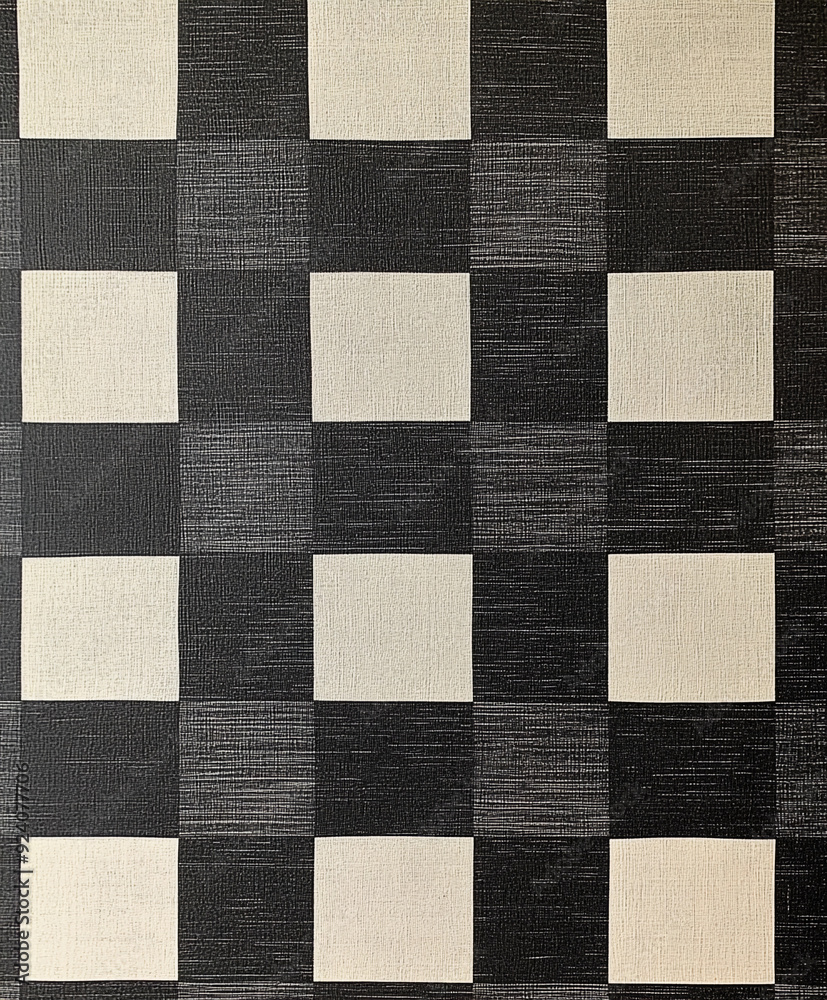 Fototapeta premium checkerboard pattern with alternating black and white squares, giving a timeless and clean look. The design includes a slight sheen on the black squares and a subtle texture to enhance the pattern’s