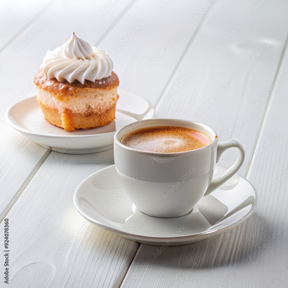 Coffee and dessert on a white table, perfect for a cozy afternoon treat. Generative AI Coffee and dessert on a white table, perfect for a cozy afternoon treat. Generative AI