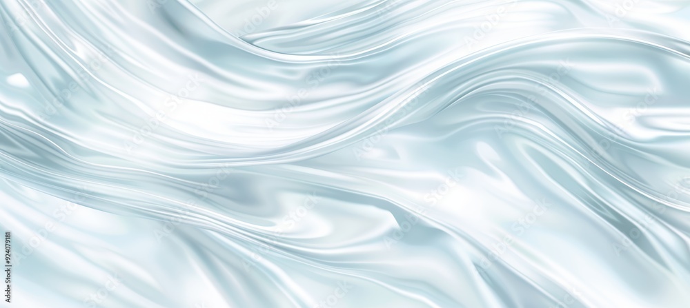 Abstract Background with Smooth Silver Wavy Lines. Elegant Flowing Shiny Texture, Luxury Design.