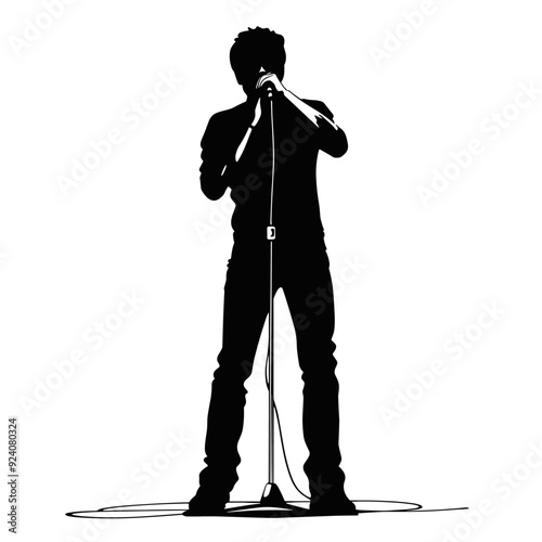 vector silhouette of a singer on stage on a white background . Generative AI