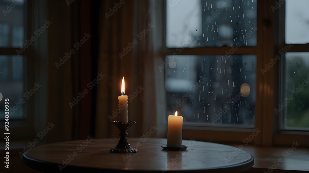 Table near Window with Candle Illumination Table near Window with Candle Illumination