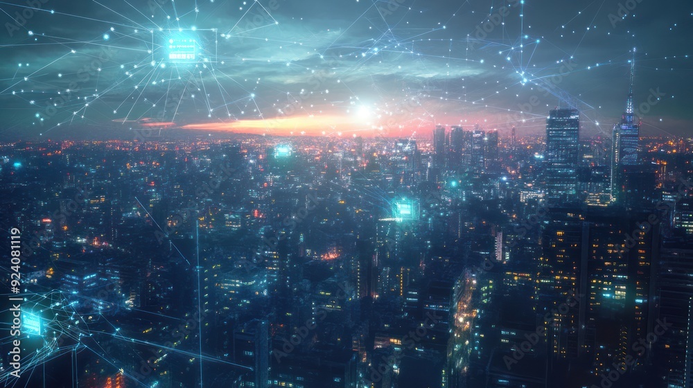 Obraz premium Cityscape with Connected Technology