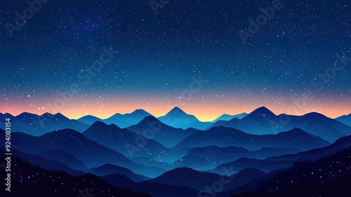  A stunning night scene featuring a majestic mountain range illuminated by stars and the full moon overhead