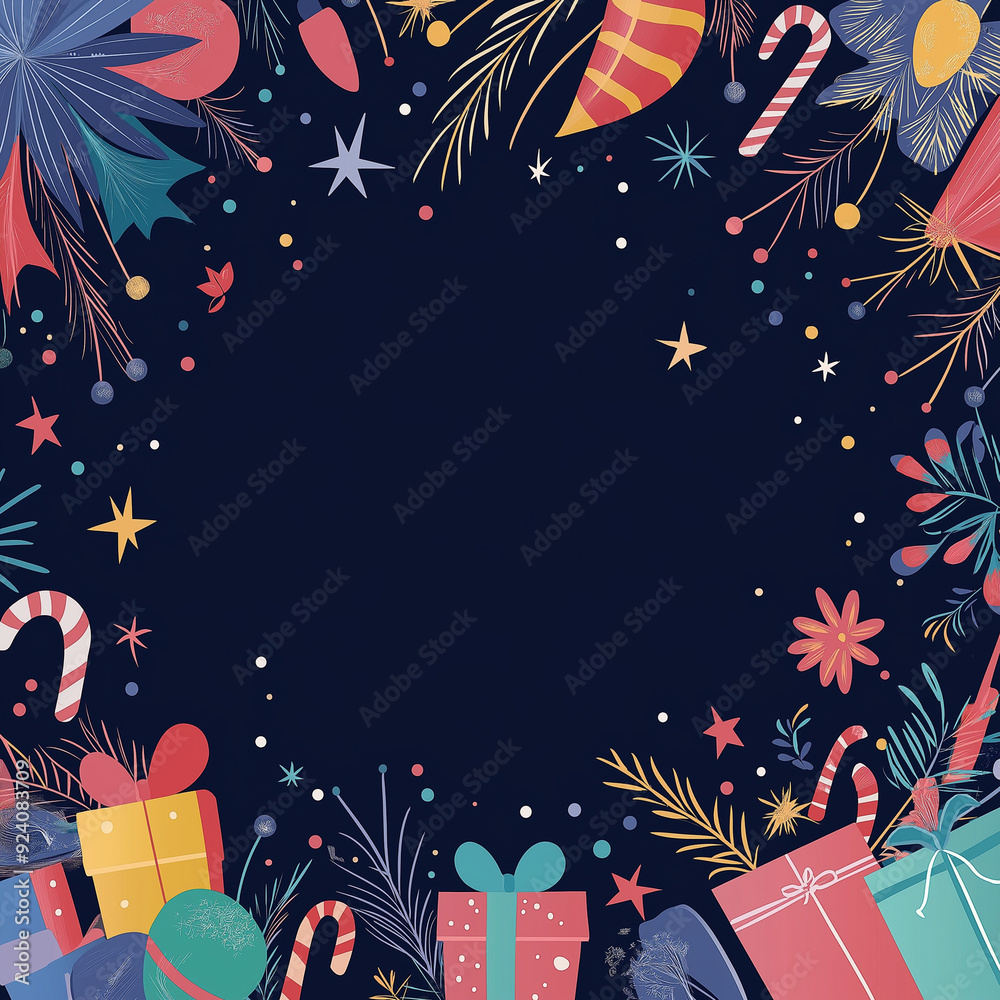 クリスマス模様の背景。ケーキ、雪だるま、サンタ、お菓子、プレゼント、ツリー クリスマス模様の背景。ケーキ、雪だるま、サンタ、お菓子、プレゼント、ツリー