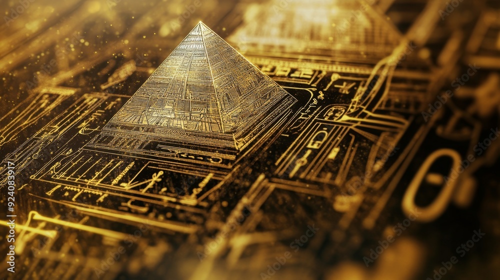 Pyramids Blured Picture Ancient Egyptian Line Art, intricate symbols of pyramids and pharaohs ...