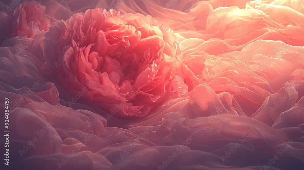 Large pink flower on pink fabric bed atop white sheet bed Large pink flower on pink fabric bed atop white sheet bed