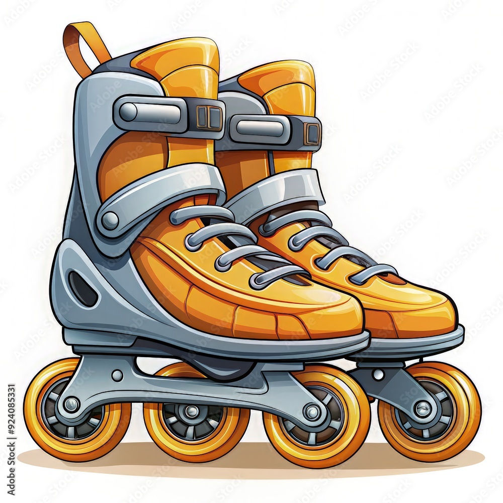 Bright orange roller blades on a white background in cartoon style. Generative AI Bright orange roller blades on a white background in cartoon style. Generative AI