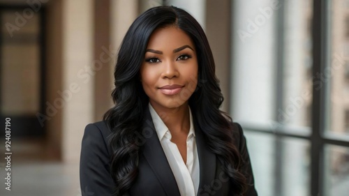 Smilling businesswoman standing at the office,looking at the camera.