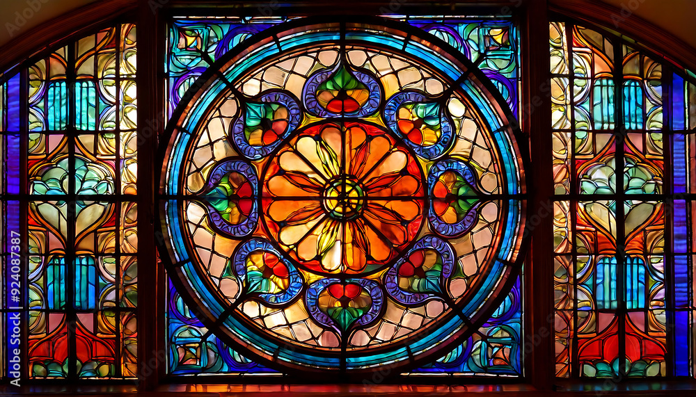 Stained Glass Window- A colorful and intricate stained glass window with abstract designs, _1(635) Stained Glass Window- A colorful and intricate stained glass window with abstract designs, _1(635)