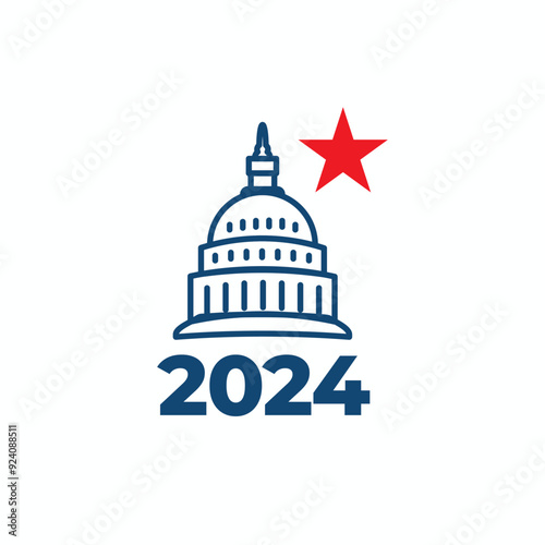 Voting 2024 Icon with Vote, Government, and Patriotic Symbolism and Colors