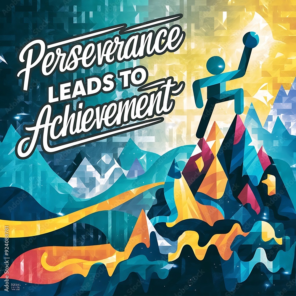 Fototapeta premium Perseverance leads to achievement (T-shirt Design Motivational Quote, Illustartion,Typography,Banner,Poster)