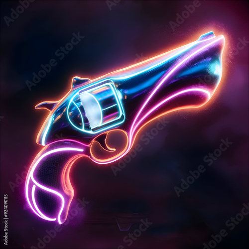 A neon gun on a black background