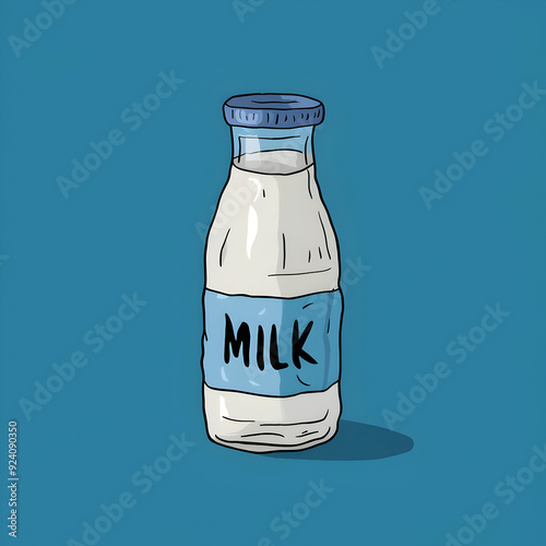 A bottle of milk on a blue background