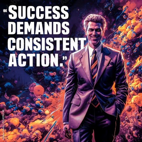 Success demands consistent action (T-shirt Design Motivational Quote, Illustartion,Typography,Banner,Poster) photo