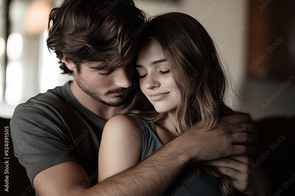 Fototapeta premium Husband comforts his wife