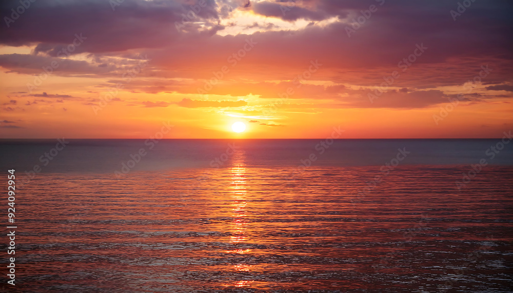 Obraz premium Tranquil Sunset Over Calm Ocean- A serene image of a sunset over a calm ocean, with vibrant_1(694)