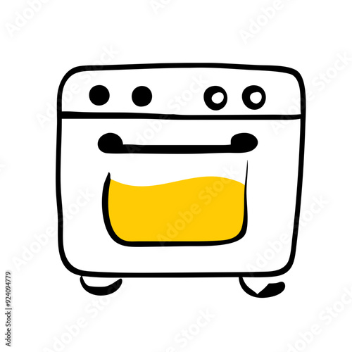 stove features a yellow oven door and control pane