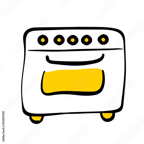 stove features a yellow oven door and control pane
