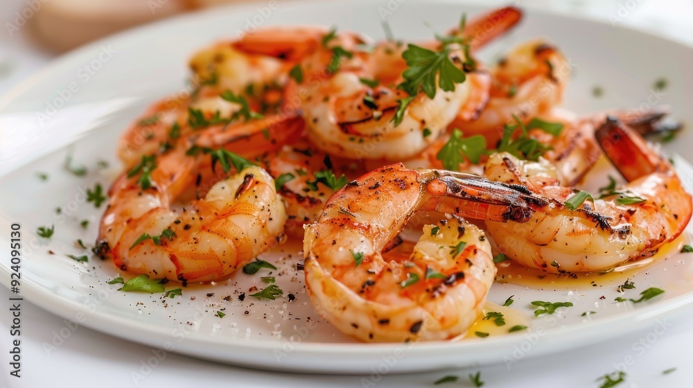 Grilled shrimps served on a white plate Grilled shrimps served on a white plate