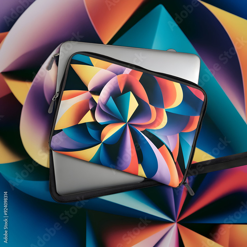 A colorful laptop case sitting on top of a colorful background
