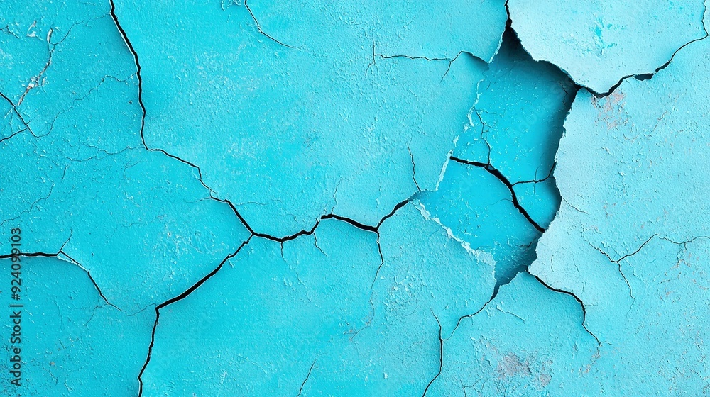 A close-up of a blue wall with cracks and peeling paint on its sides A close-up of a blue wall with cracks and peeling paint on its sides