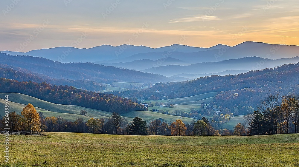 A picturesque valley surrounded by majestic mountains in the background and lush trees in the foreground A picturesque valley surrounded by majestic mountains in the background and lush trees in the foreground