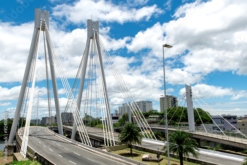 Ponte da Passagem bridge in Vitoria, capital of the State of Espirito Santo, Brazil. Cable-stayed bridge. Aerial View photo