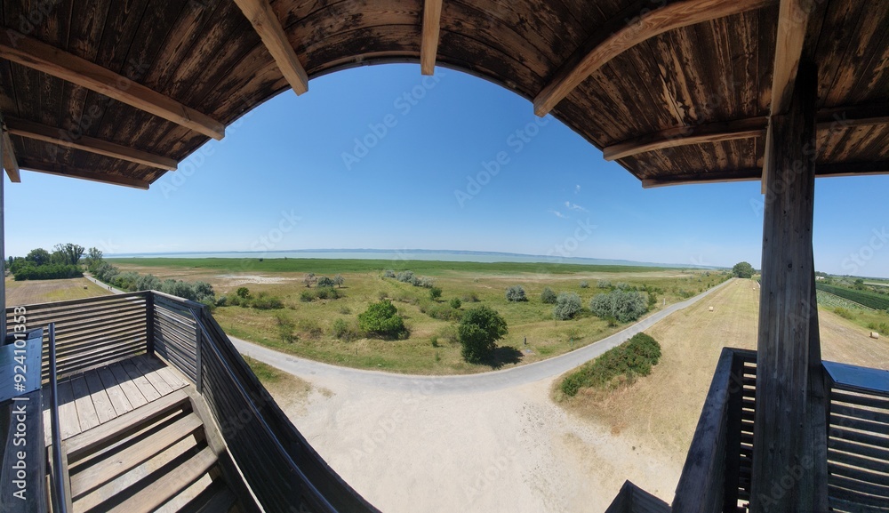 Obraz premium Cycleway around the Neusiedler See. Tourist attraction near Podersdorf am See. Burgenland, Austria.