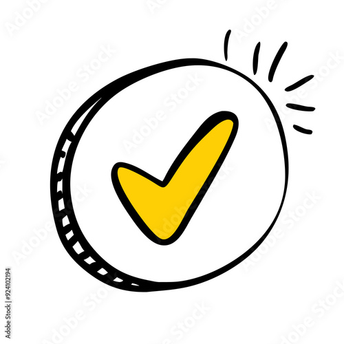 A l yellow check mark is enclosed within a black-outlined circle photo