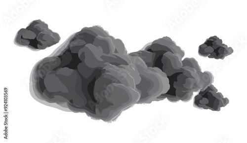 Black fluffy soft clouds shape vector, dark smoke or dust, dark atmospheric effects, soft smoke vector designs Transparent Background