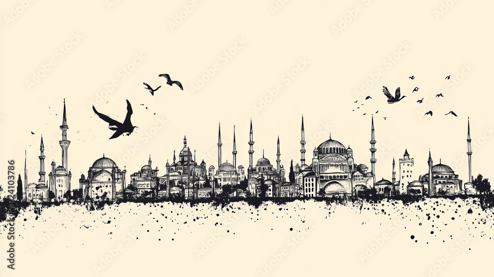 Obraz premium Doodles of skyline creatures in Istanbul, Turkey.
