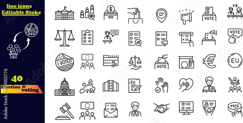 Set of 40 outline icons related to Election and voting .