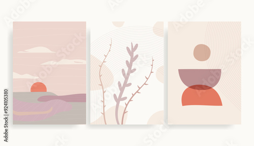 Mid-century background  wall art vector background set
