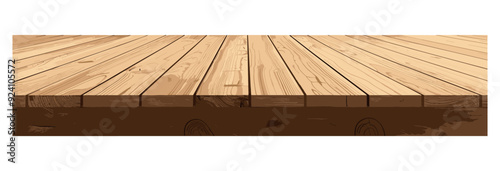 Pine wood empty clear table top vector illustration, wooden floor, rustic wooden table top design, pine wood surface background, useful for display or product montage, 3d rendering