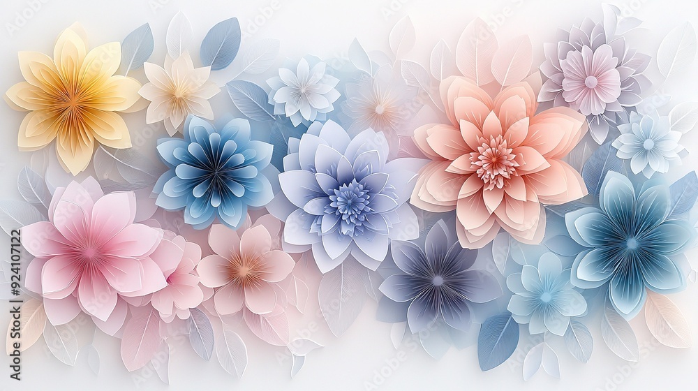 A close-up of various colored flowers against a white background A close-up of various colored flowers against a white background