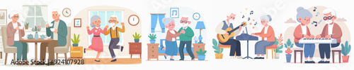 Collection of vectors of grandparents singing and playing music