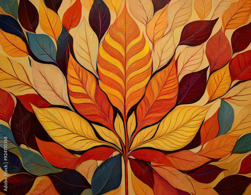 Autumn Leaf Print Pattern Repeated Single Leaf Design in Seasonal Colors Autumn Leaf Print Pattern Repeated Single Leaf Design in Seasonal Colors